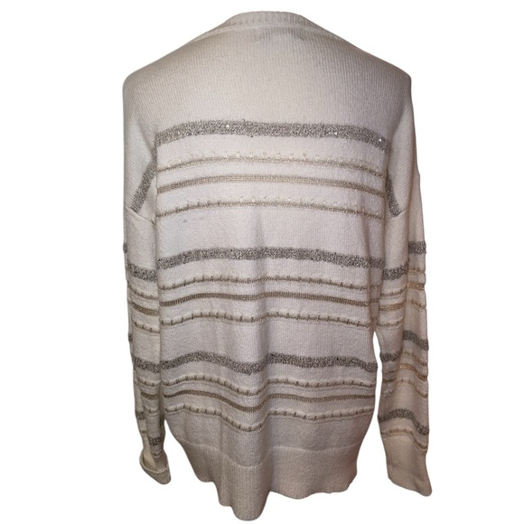 Liz Claiborne Crew Neck Sweater in Cream, Gold & Silver Size Large - Picture 2 of 7